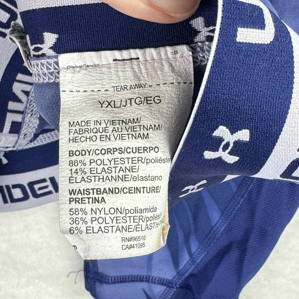 Under Armour Leggings Kids YXL Blue Palm Print HeatGear Athletic Tights
